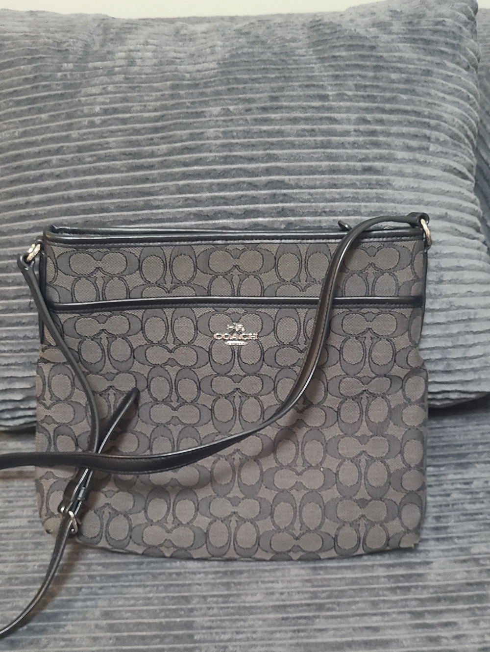Coach Gray Signature Canvas Crossbody with Black Trim